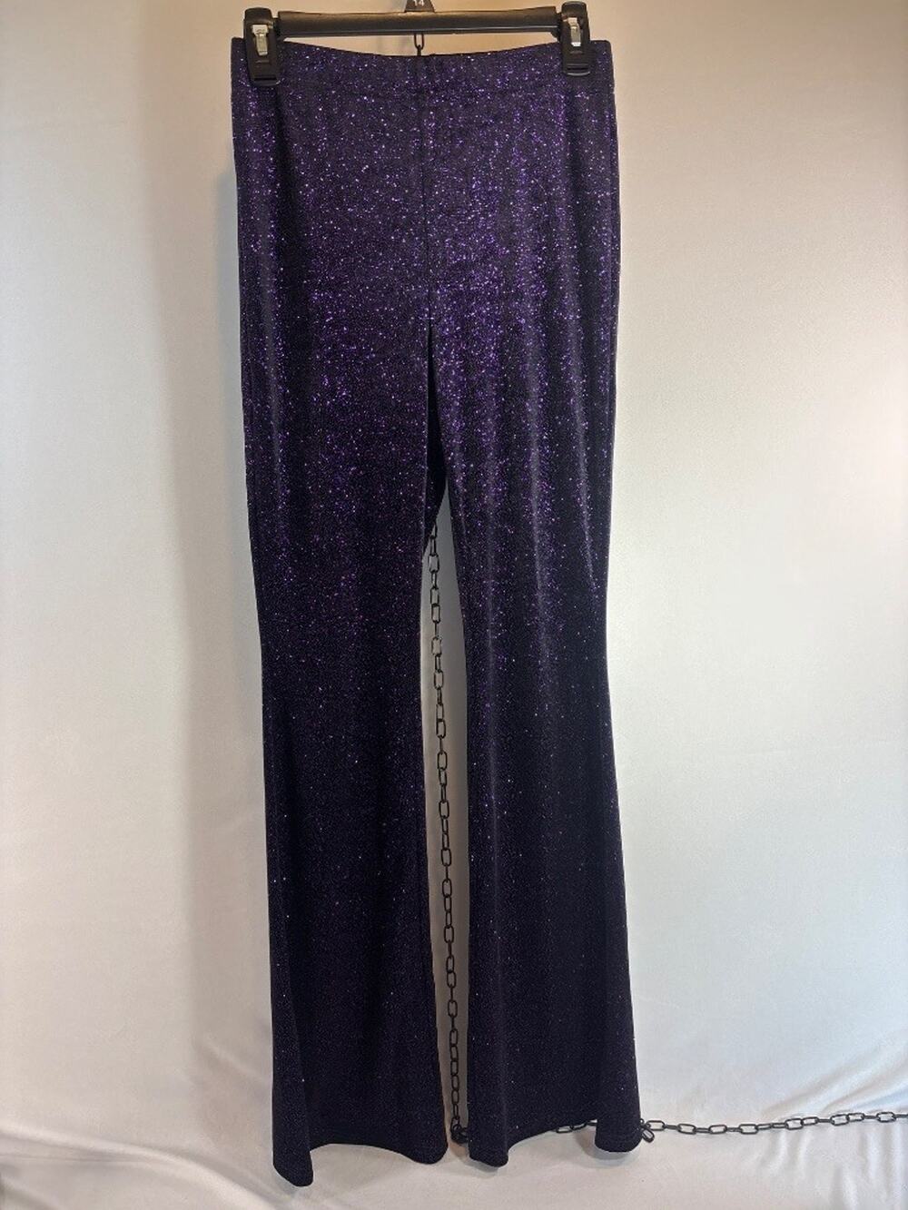 H&M Divided Glitter Flare Leg Pants Purple Sparkle Party S